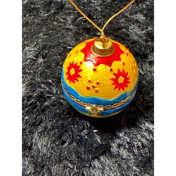 Trinket Box Ornament Porcelain Latched Red Yellow Blue - Picture 1 of 4